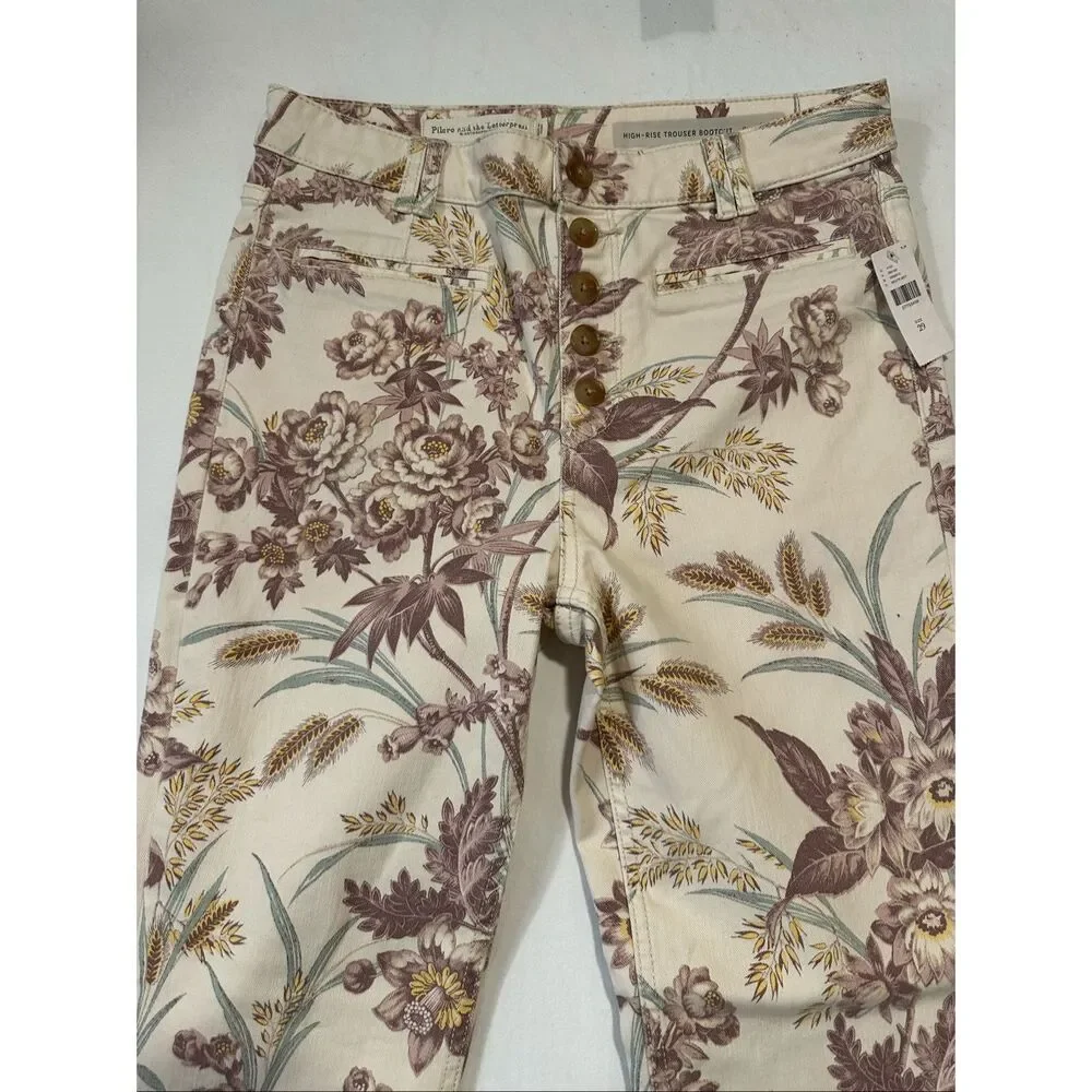Pilcro Anthropologie Floral High Rise Trouser Bootcut Boho Jeans Size 29 NWT